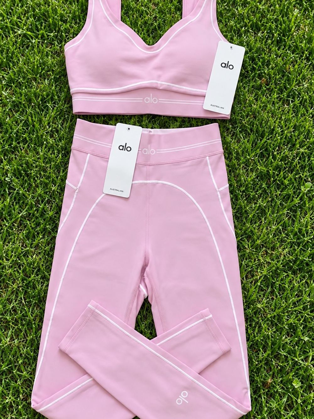 ALO Yoga Kids Pink Leggings with White Contrast Seams